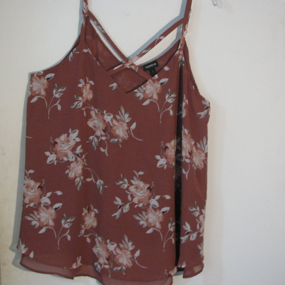 Torrid Cami Blouse Size 1 NWOT Reddish Brown Floral Print Lined Lightweight